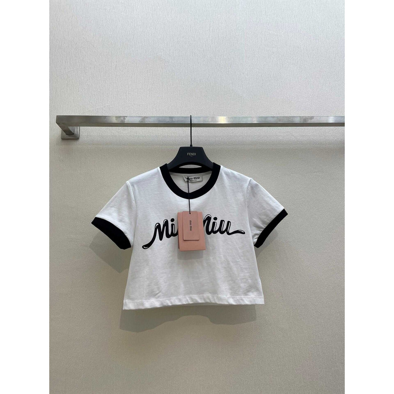 Miu Miu Cotton Jersey T-shirt With Logo White