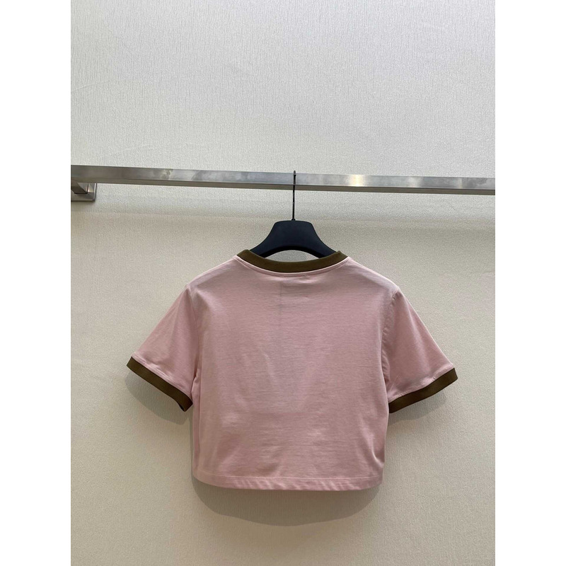 Miu Miu Embroidered Cotton Jersey T-shirt  Alabaster Pink