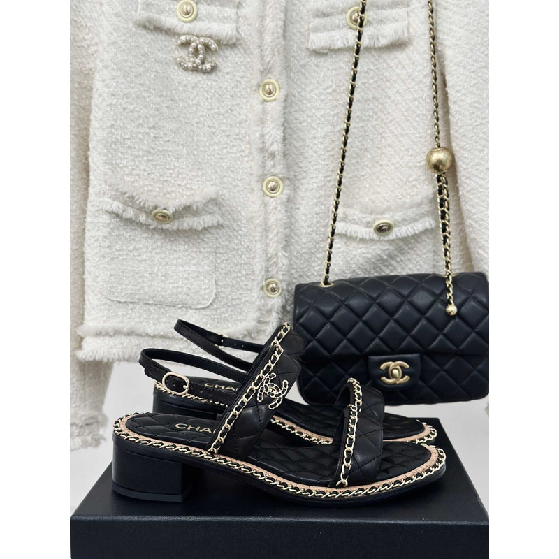 Ch*el lambskin sandals black