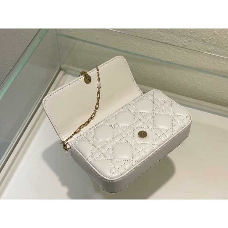 D*or my D*or cell phone pouch cream sheep leather rattan checkered