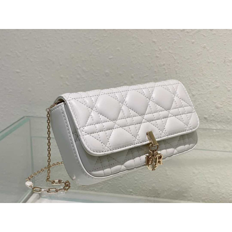 D*or my D*or cell phone pouch cream sheep leather rattan checkered