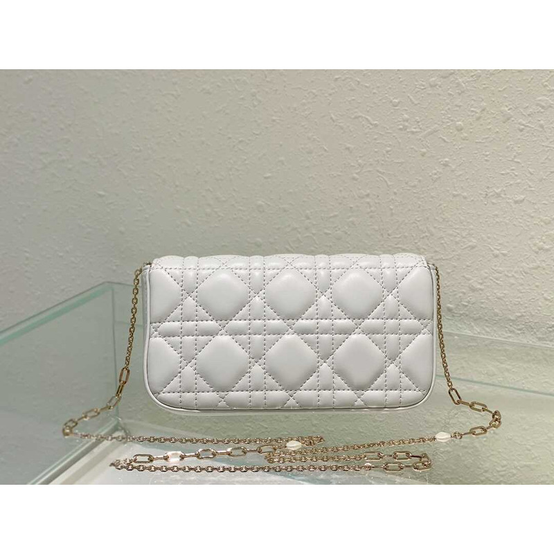 D*or my D*or cell phone pouch cream sheep leather rattan checkered