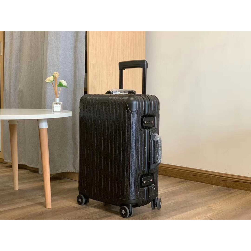 D*or D*or and rimowa carry-on luggage  black aluminum-magnesium oblique pattern