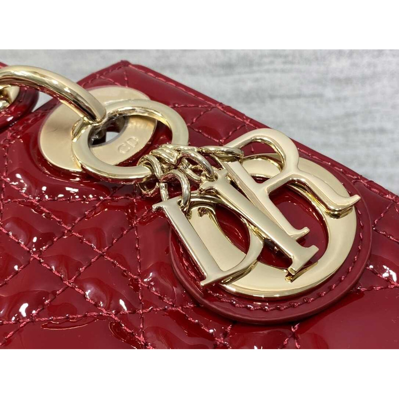 D*or red and gold patent leather toffee three compartment chain bag