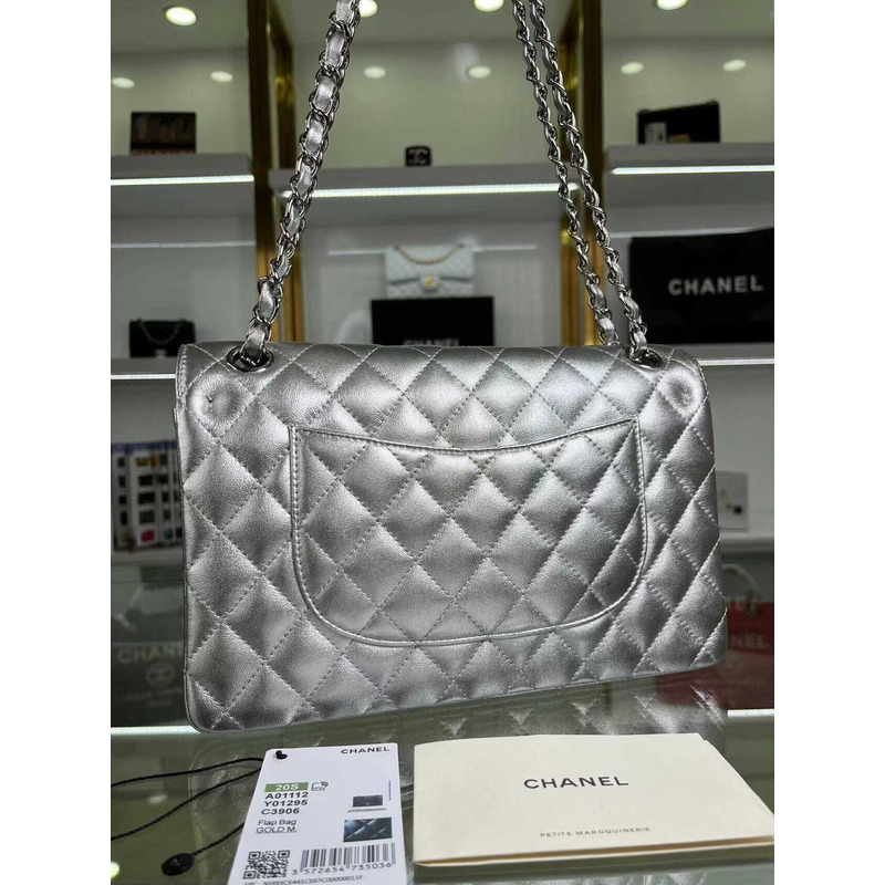 Ch*el double flap diamond quilted jumbo grey bag