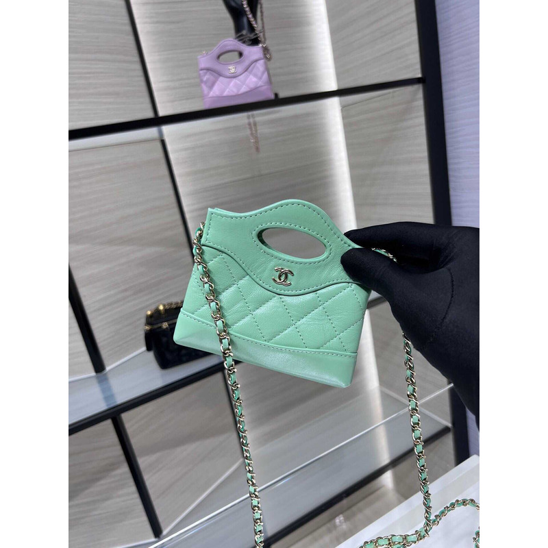 Ch*el nano 31 shopping bag glossy lambskin green