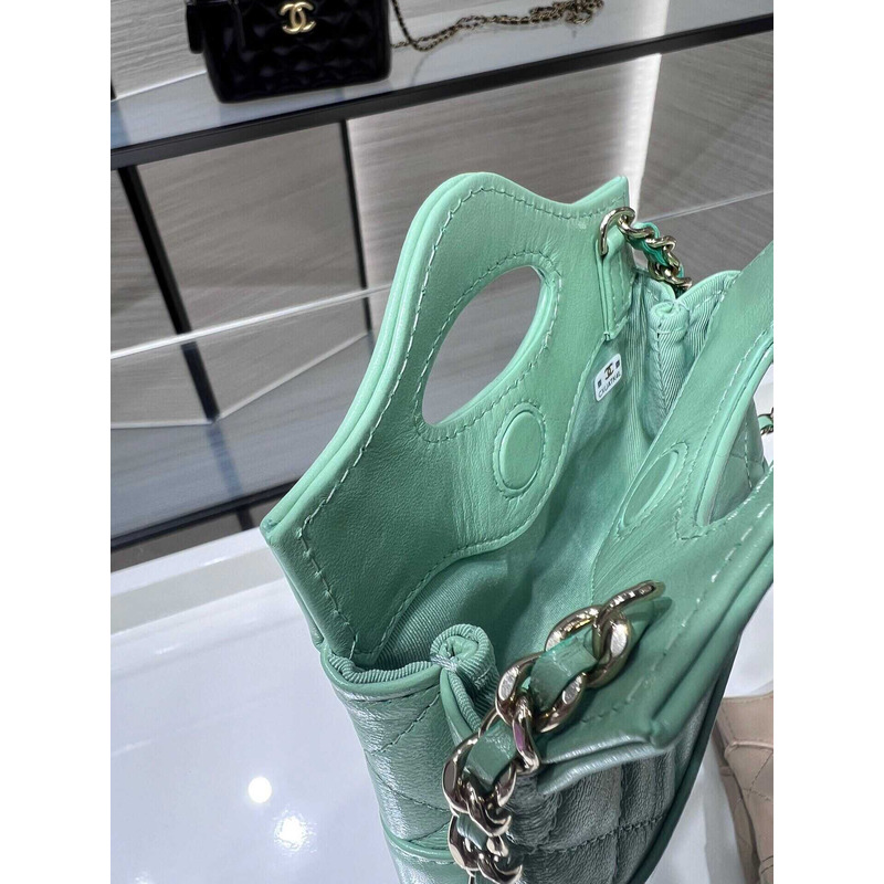 Ch*el nano 31 shopping bag glossy lambskin green