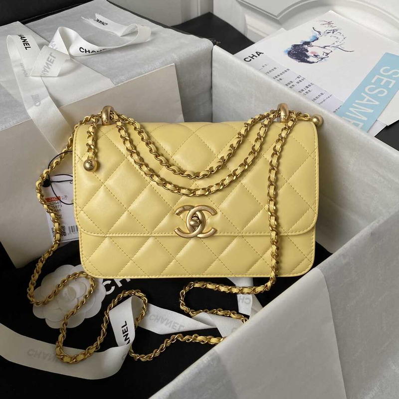 Ch*el classic flap bag in yellow