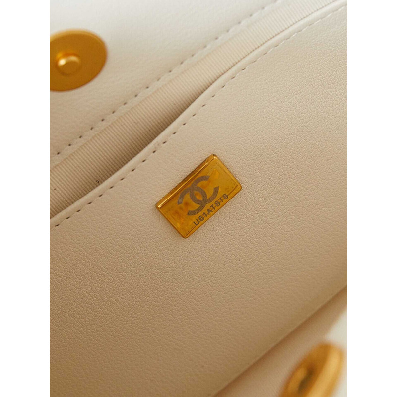 Ch*el hobo handbag calfskin & gold-tone metal white