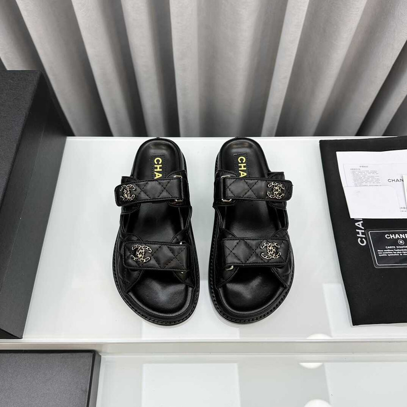 Ch*el lambskin sandals black