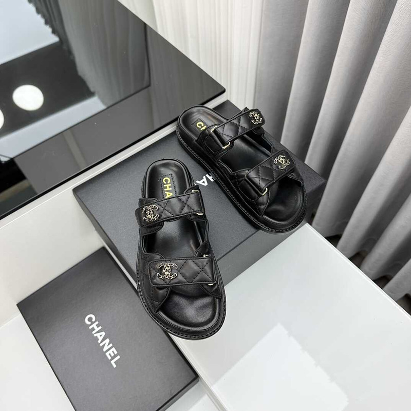 Ch*el lambskin sandals black