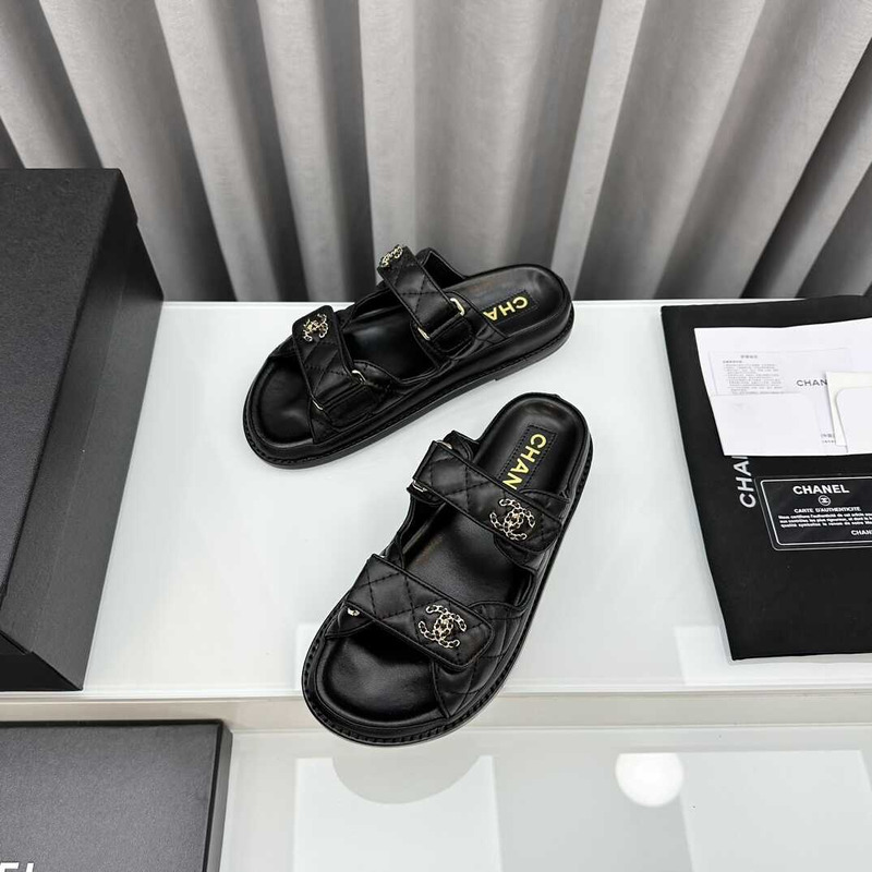 Ch*el lambskin sandals black