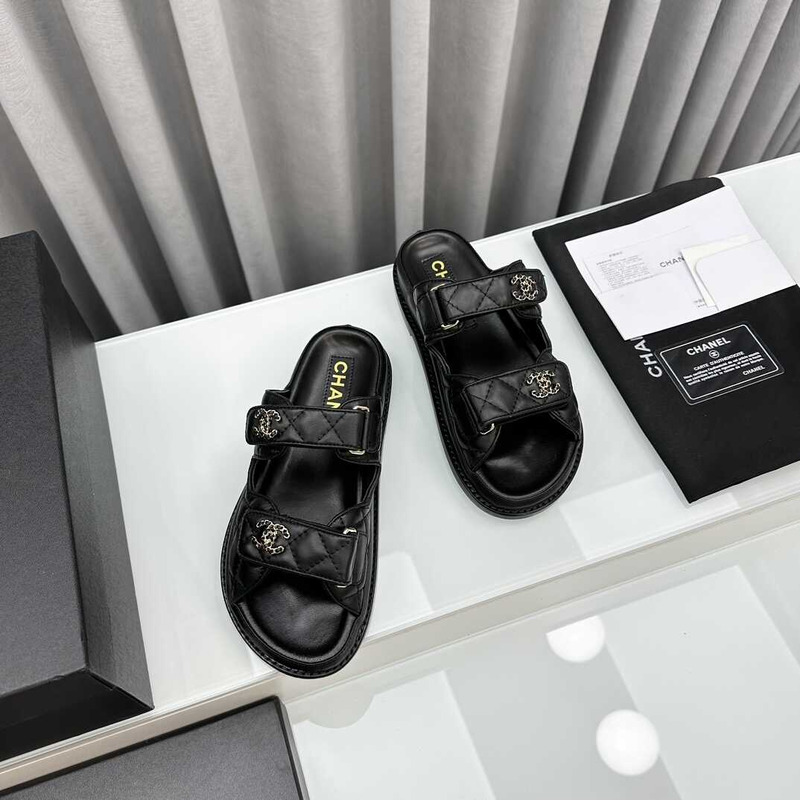 Ch*el lambskin sandals black