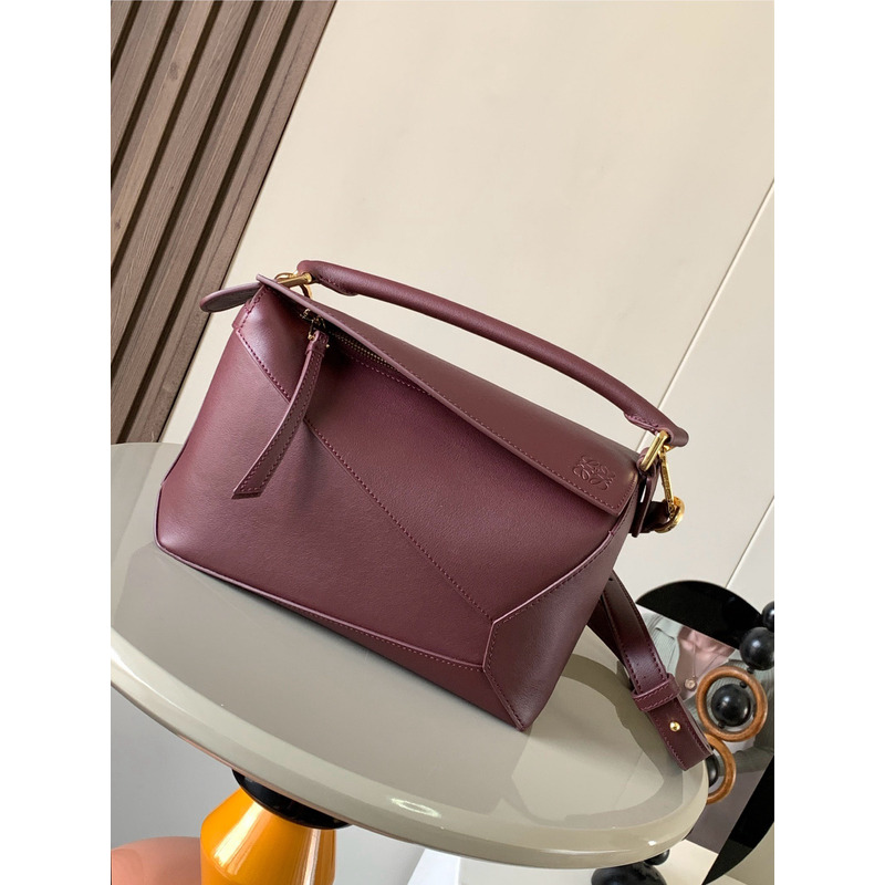 Loewe Puzzle Small Bag In Wine Calfskin