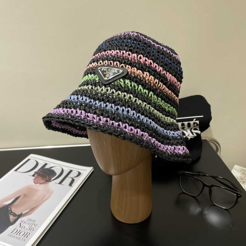 Pra*a woven fabric bucket hat in multicolor