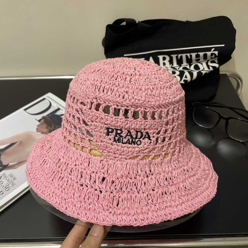 Pra*a woven fabric bucket hat in pink