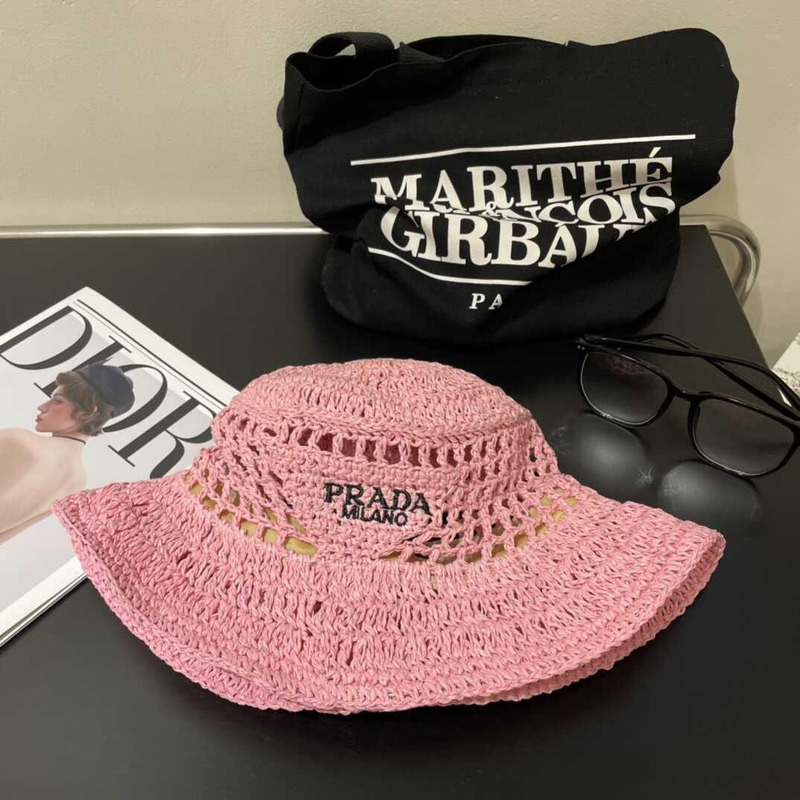 Pra*a woven fabric bucket hat in pink