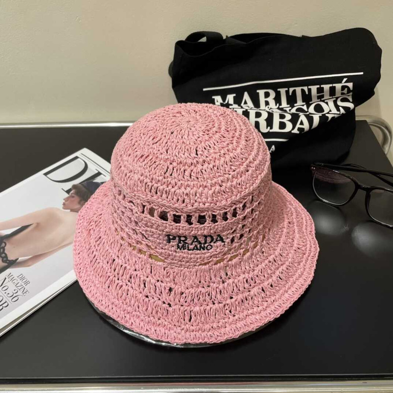 Pra*a woven fabric bucket hat in pink