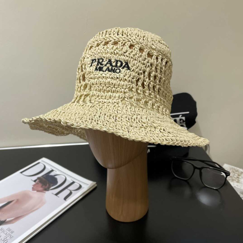 Pra*a woven fabric bucket hat in begie