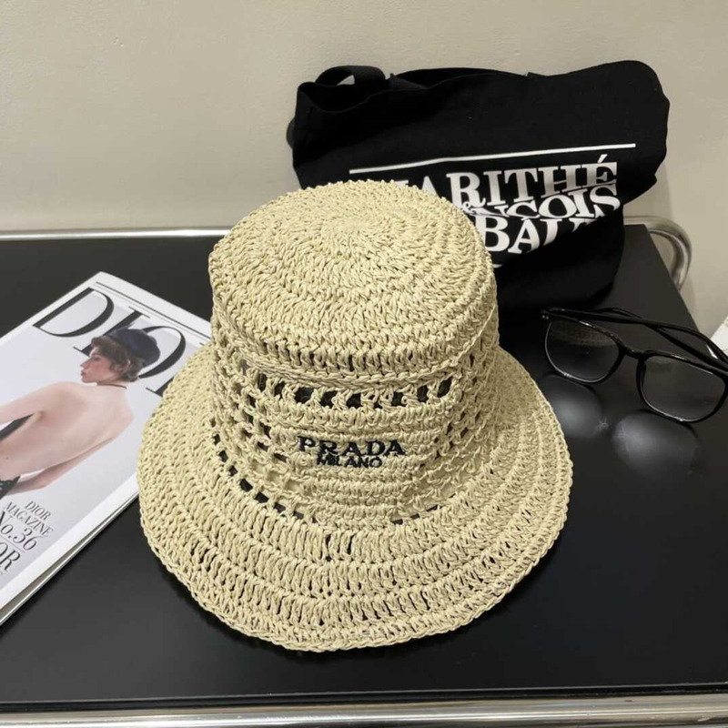 Pra*a woven fabric bucket hat in begie