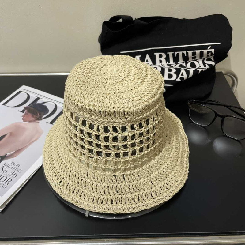 Pra*a woven fabric bucket hat in begie