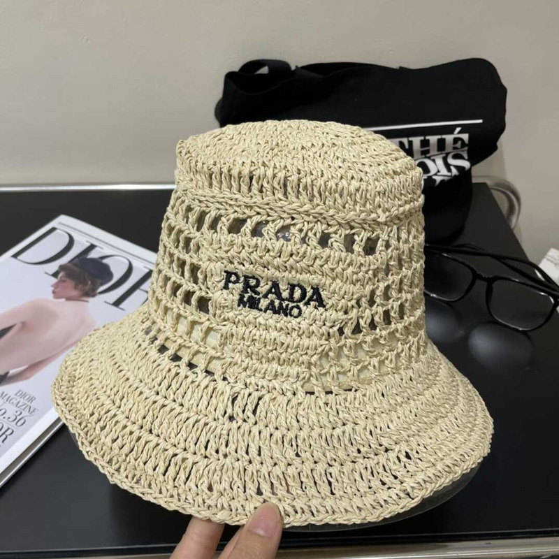 Pra*a woven fabric bucket hat in begie