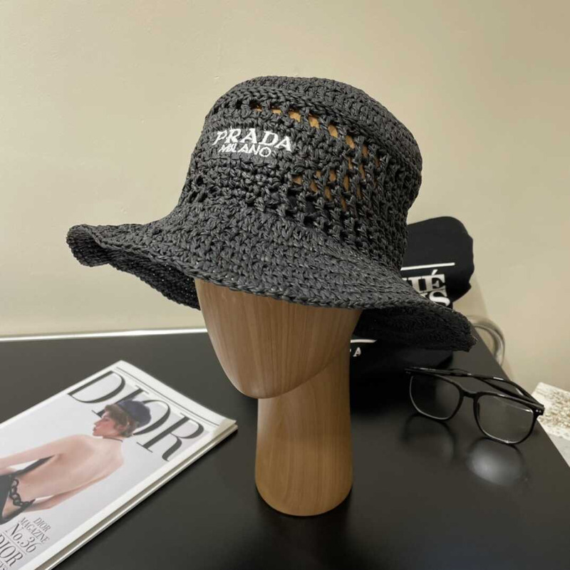 Pra*a woven fabric bucket hat in black