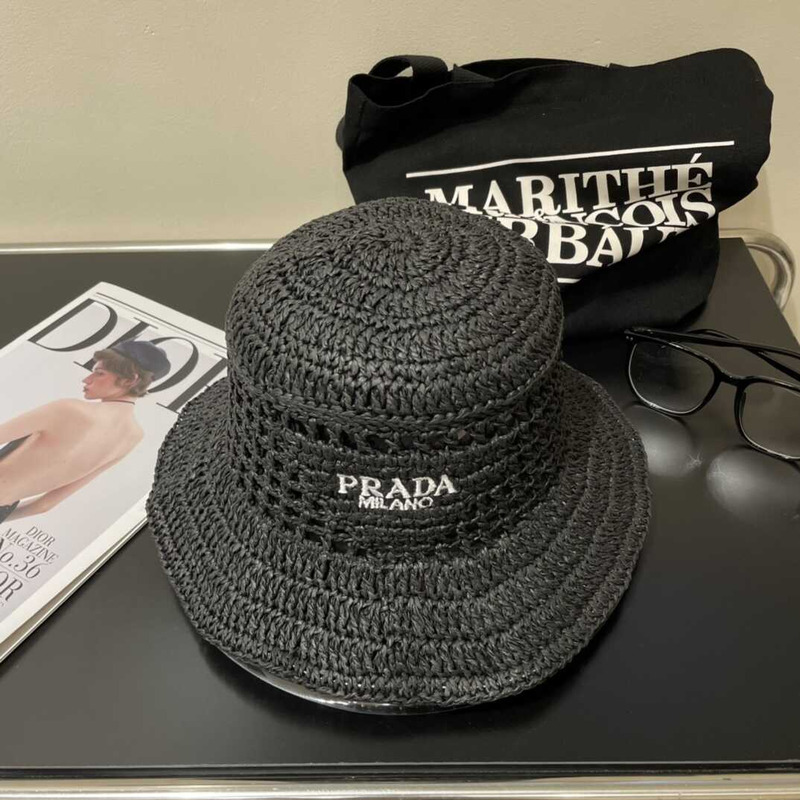 Pra*a woven fabric bucket hat in black