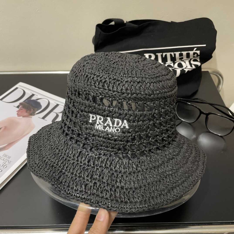 Pra*a woven fabric bucket hat in black