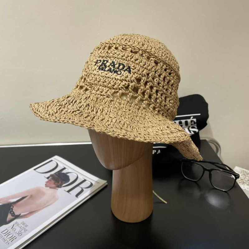 Pra*a woven fabric bucket hat in brown