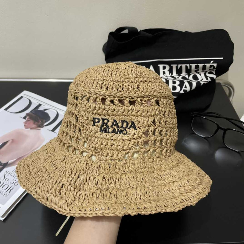 Pra*a woven fabric bucket hat in brown