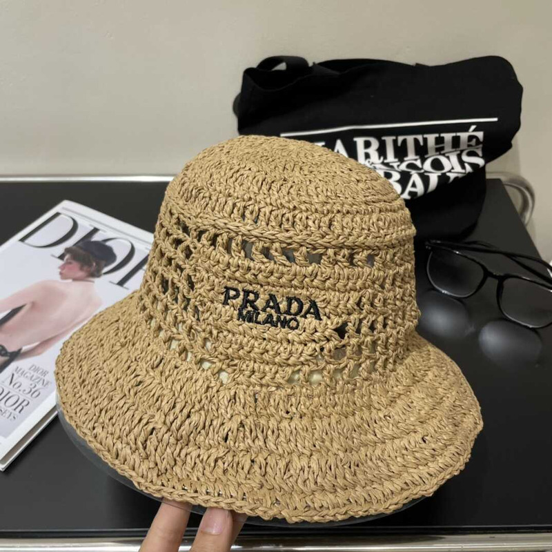 Pra*a woven fabric bucket hat in brown