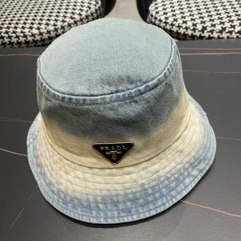 Pra*a denim bucket hat white and light blue