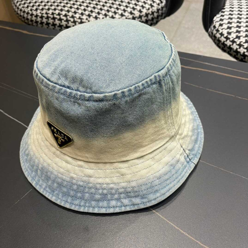 Pra*a denim bucket hat white and light blue