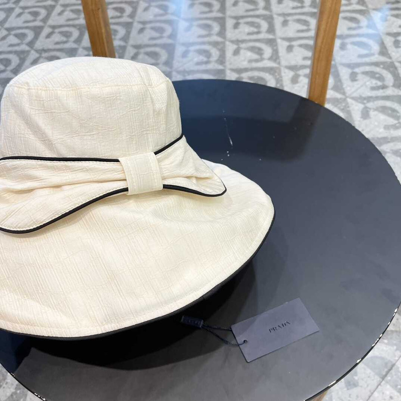 Pra*a bucket hat with bowknot white