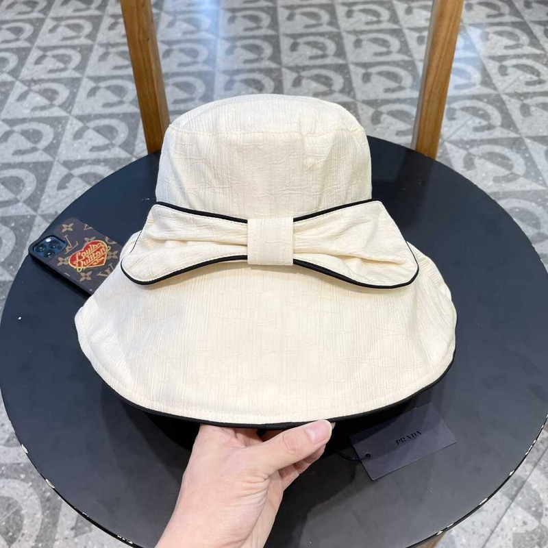 Pra*a bucket hat with bowknot white