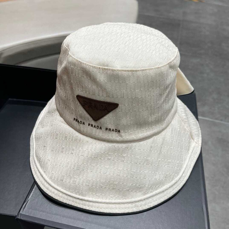 Pra*a bucket hat with bowknot white