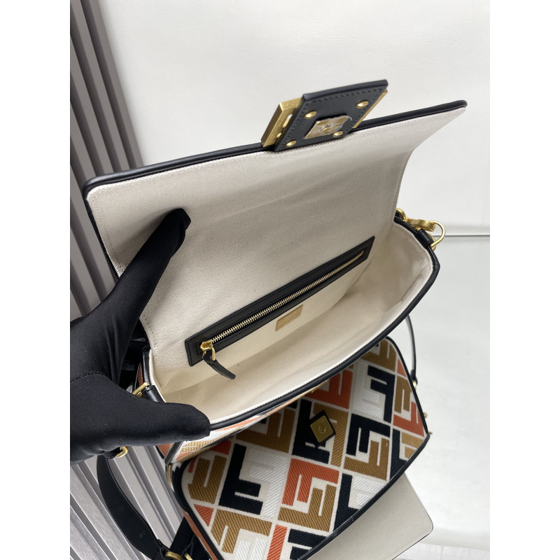 F**di baguette colorblocked canvas bag with ff embroidery bag