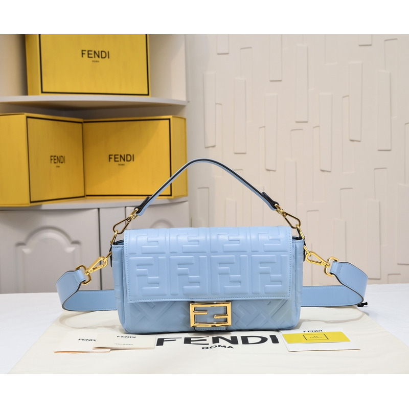 F**di baguette leather light blue bag