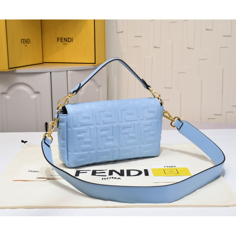 F**di baguette leather light blue bag