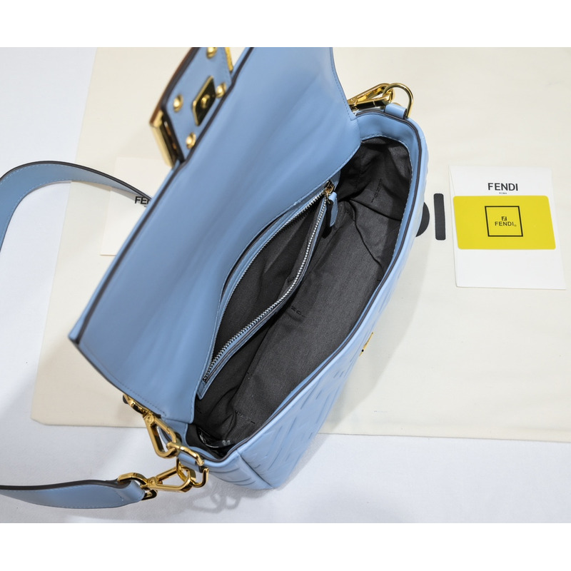 F**di baguette leather light blue bag