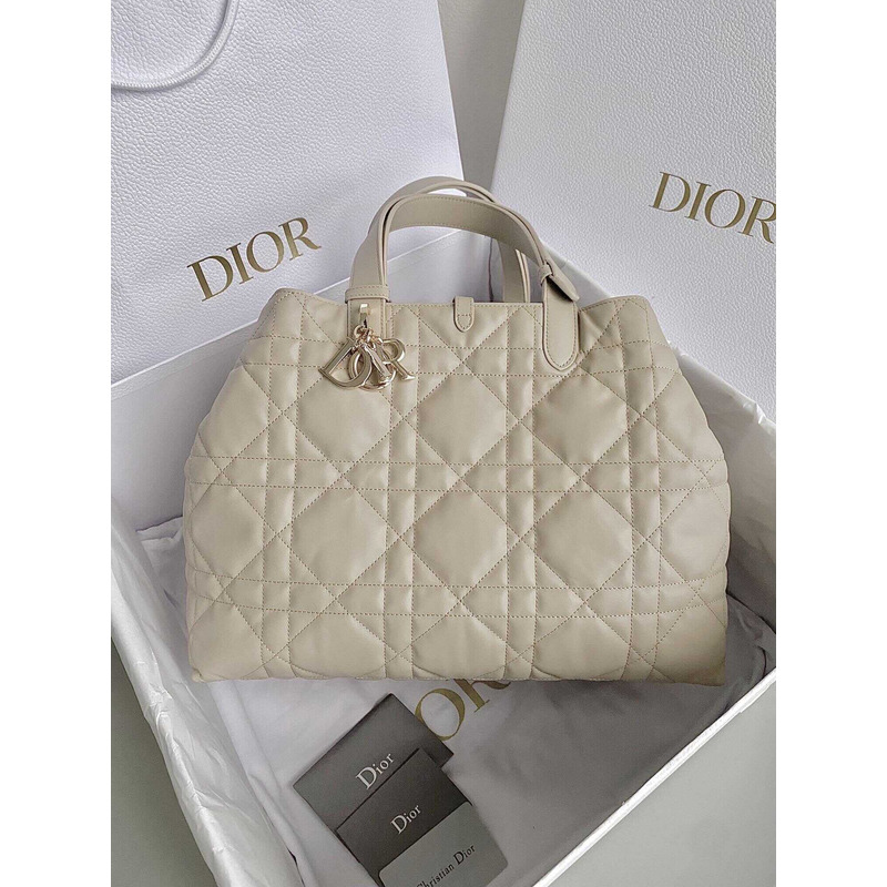 D*or toujours large bag cannage calfskin cream white