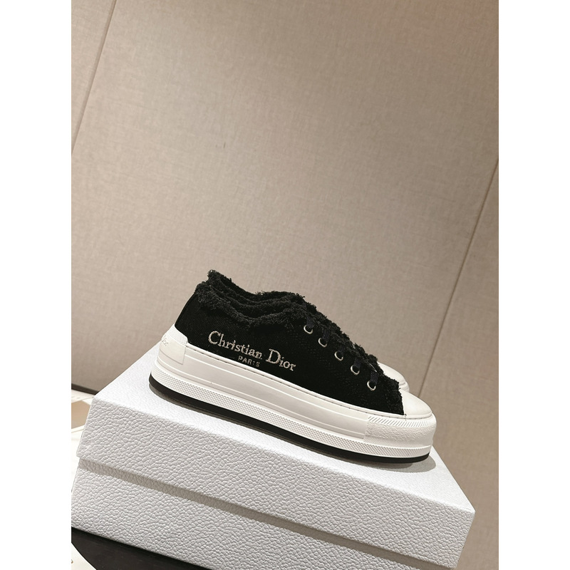 D*or walk\''n\''D*or platform sneaker black fringed cotton canvas with embroideries