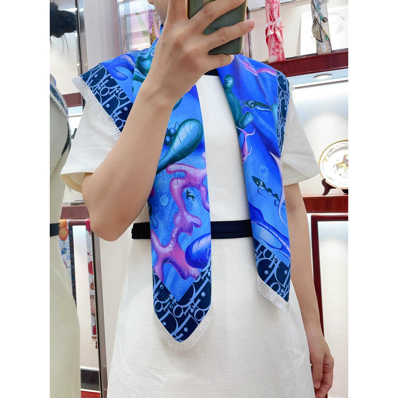 D*or neckerchief twill silk scarves in blue