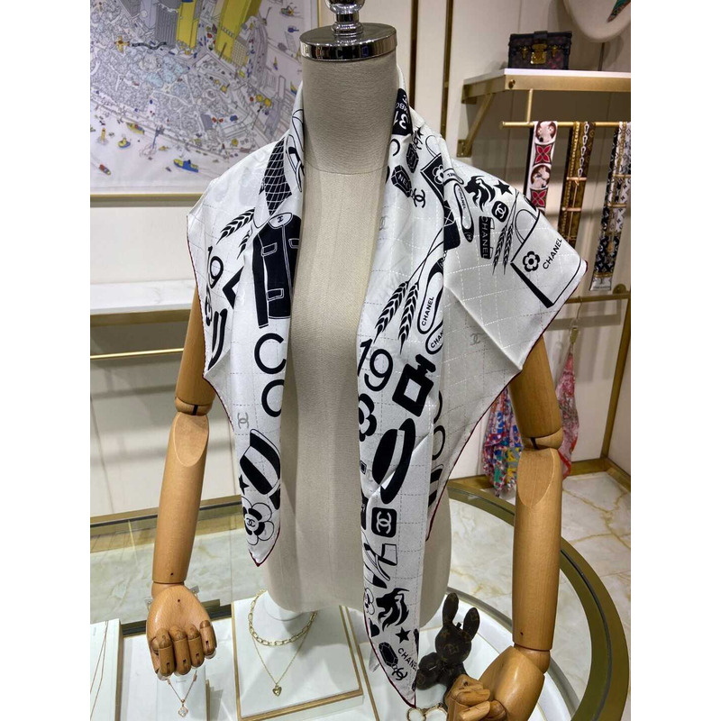 Ch*el square scarf in white and black