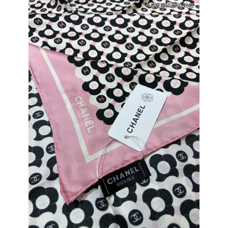 Ch*el square scarf in black and pink