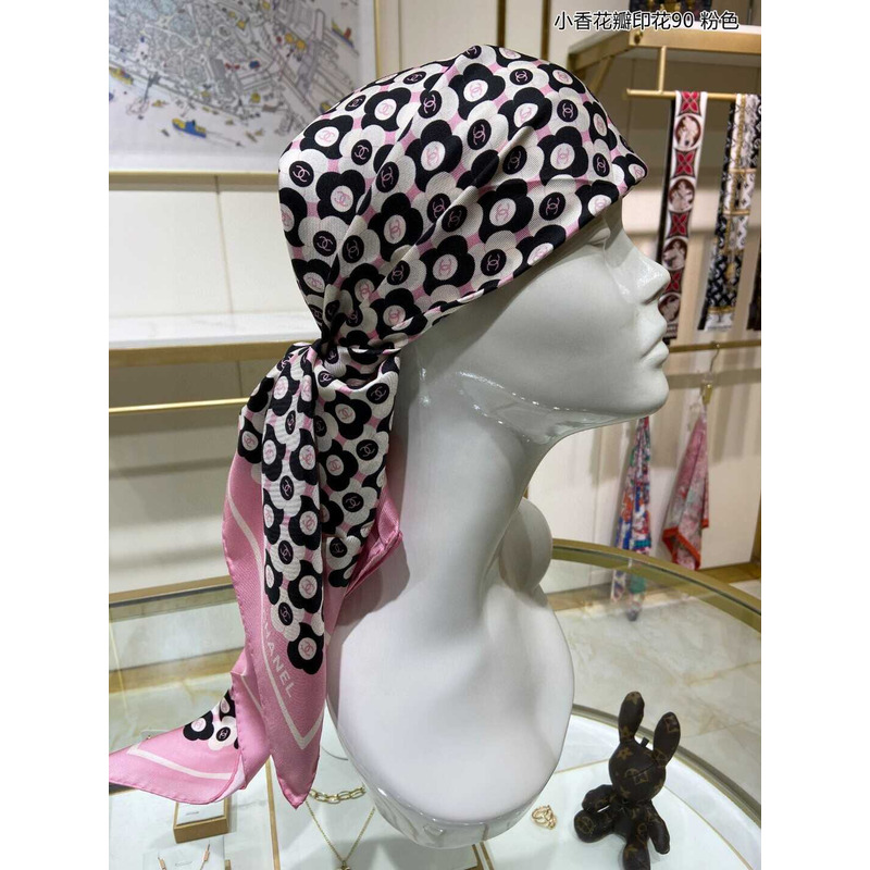 Ch*el square scarf in black and pink