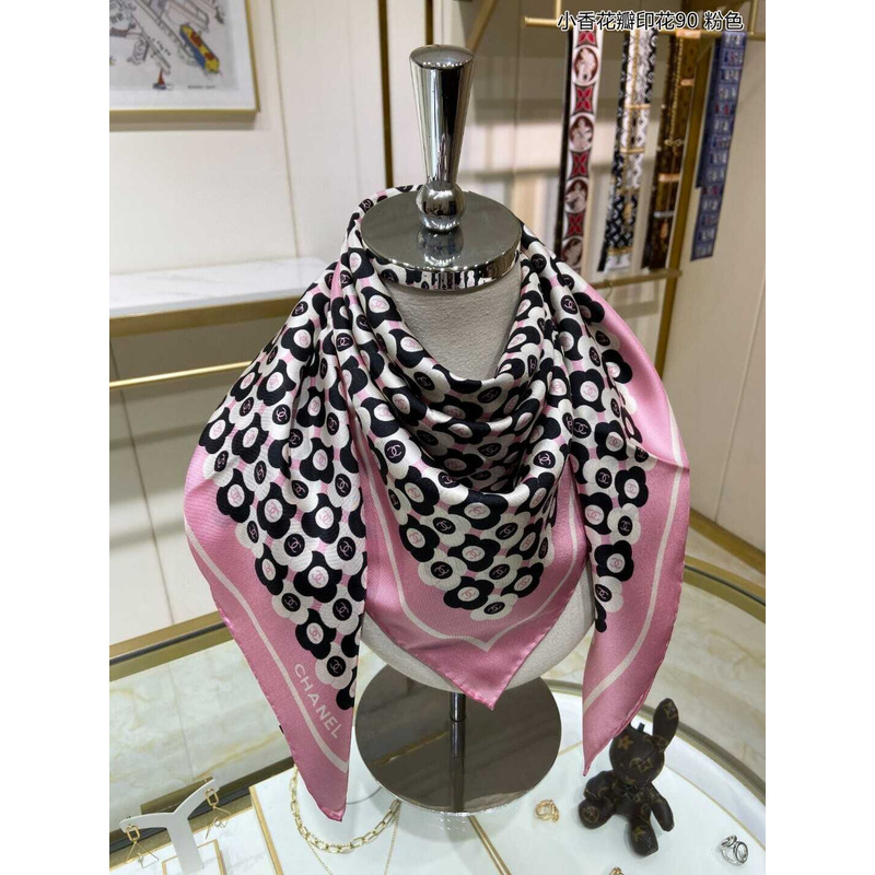 Ch*el square scarf in black and pink