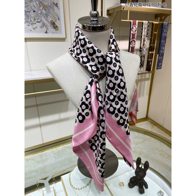 Ch*el square scarf in black and pink