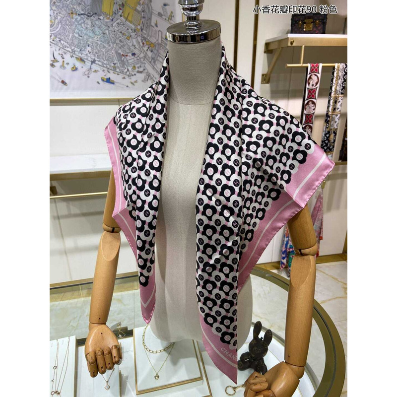 Ch*el square scarf in black and pink